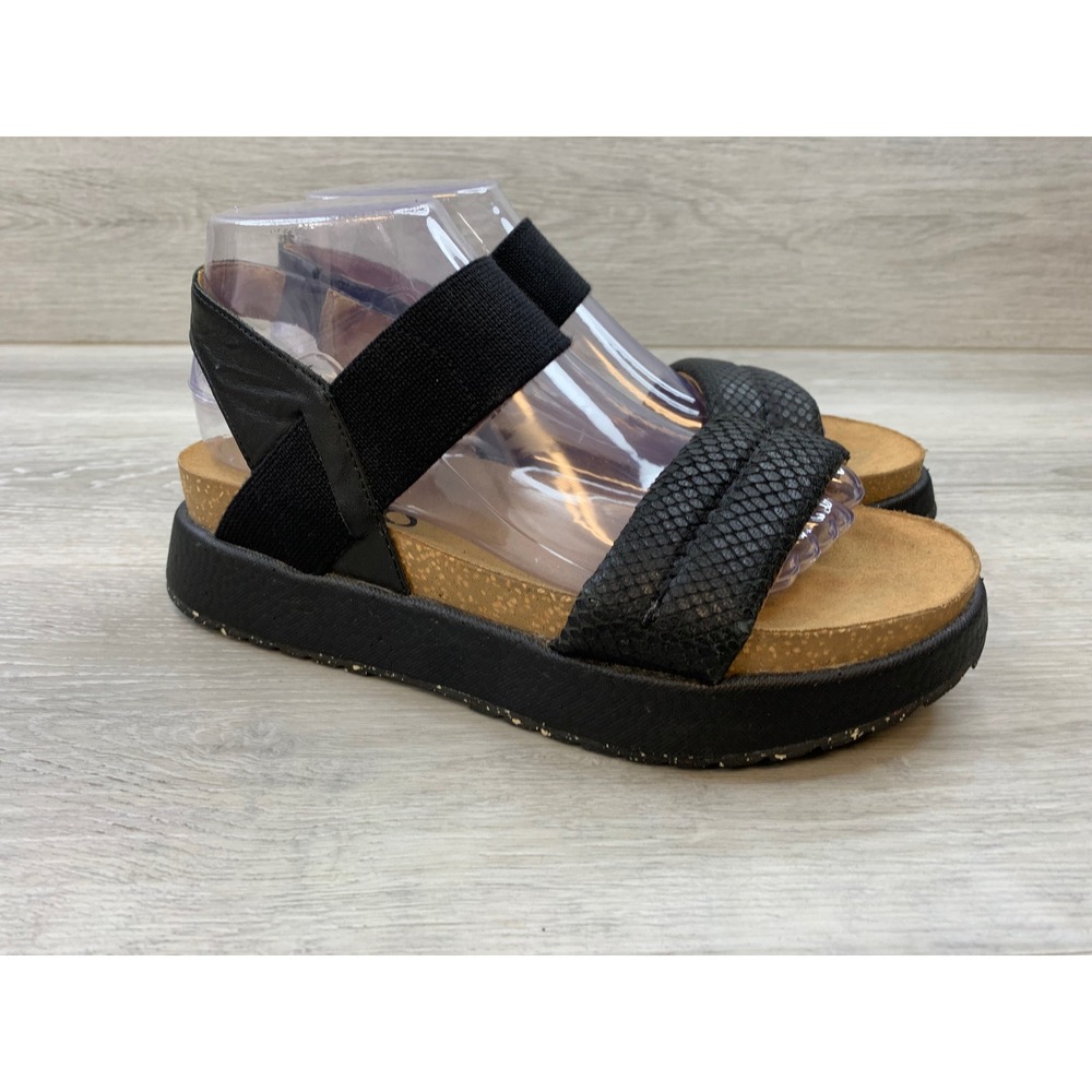 OTBT Libra Black Snakeskin Leather Platform Sandals Women's 7.5 Cork Sole Shoes